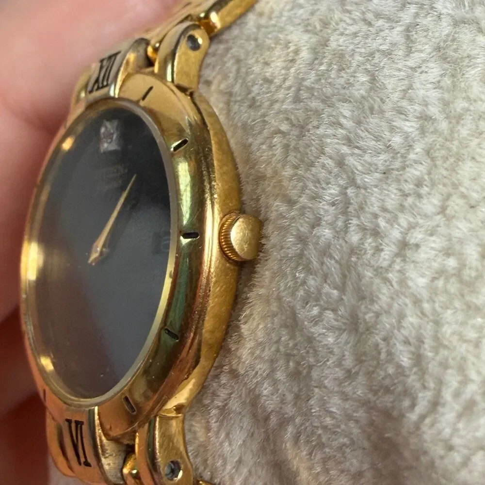Citizen Elegance Women's Gold Tone Quartz Watch Black Dial Date Japan AS IS